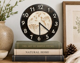 Vintage Brenda Koppel 1991 Folk Art Bird Wall Clock Terracotta Cherry Rustic Farmhouse Country Cottage Decor 12.5 Inch