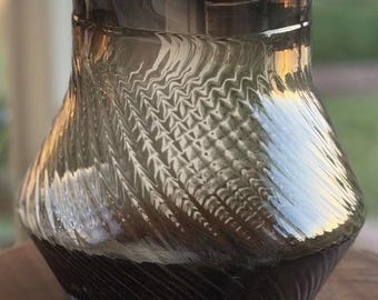 Vintage Smoke Gray Art Glass Vase Optic Swirl Ribbed Glass Mid Century Modern Decor