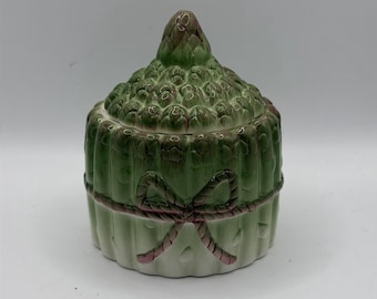 Azucarero de cerámica estilo mayólica con tapa y forma de manojo de espárragos - Hecho en Taiwán