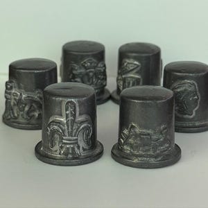 Vintage Pewter Thimble Lot of 6 Relief Design Collectible Sewing Thimbles
