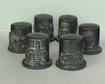 Dedales de peltre antiguos, lote de 6 dedales coleccionables con diseño en relieve para costura.
