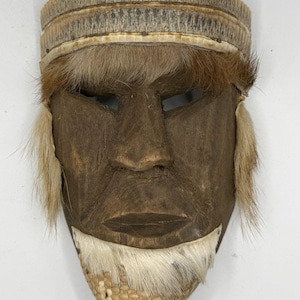 Vintage Mexican Huave Dance Mask Hand Carved Wood Oaxacan Folk Art 7.75”