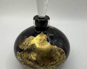Frasco de perfume de vidrio artístico de estudio firmado por Bruce Freund, soplado a mano con pan de oro, 1995.
