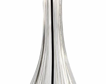 Vintage Murano Orrefors Siljan Style Art Glass Vase 20 Inch Black Ribbon Optic Ribbed Hand Blown Swung MCM Decor