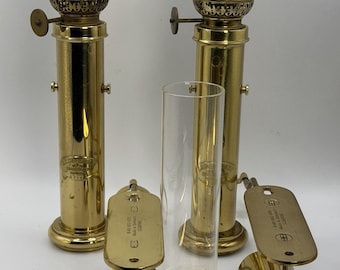 Pair E.S. Sorensen Scantime Danish Brass Passenger Oil Lamps 1979 Sequential