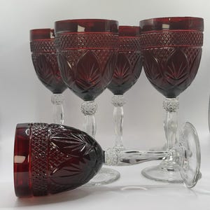 Cristal D’Arques Durand Antique Ruby Red Goblets, Set of 6 Wine Water Glasses 8”