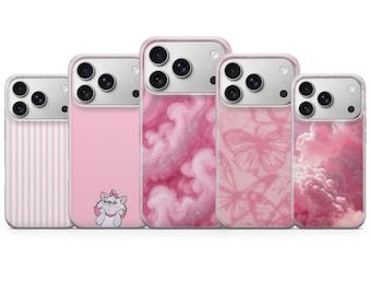 Pink Color phone case Stripes Clouds Glitter for iPhone 17 Air 16e Pro Max 15 14 13 | Samsung A57 A37 S26 Ultra S25 FE | Google Pixel 10A 9