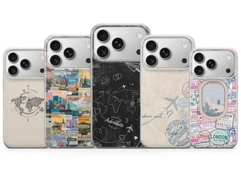 Travel Adventure Vacation phone case Clean Cute Map for iPhone 17 Air 16e Pro Max 15 14 13 Samsung A57 A37 S26 Ultra S25 FE Google Pixel 10A