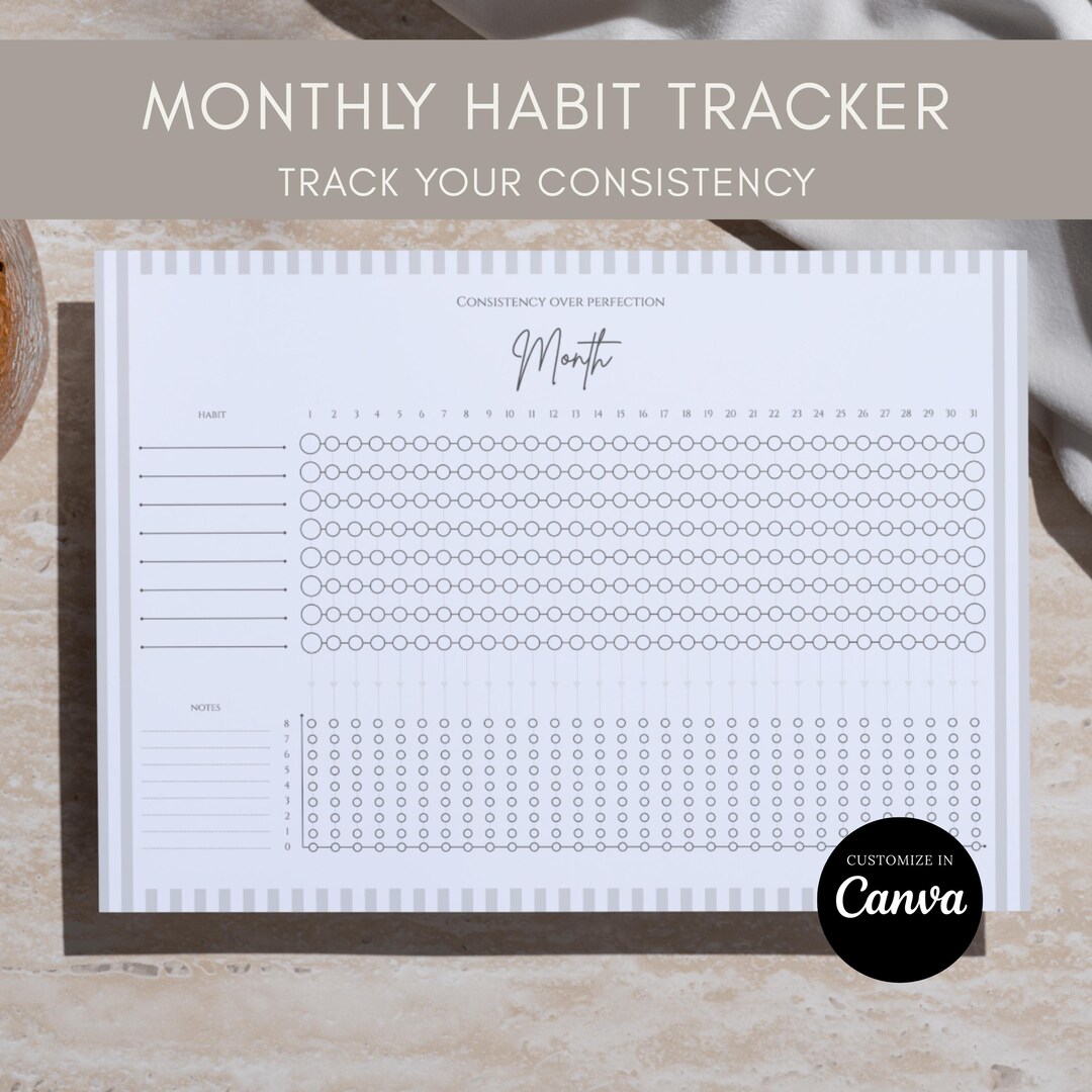 Minimalistic Printable Monthly Habit Tracker | 31-day Tracker With ...