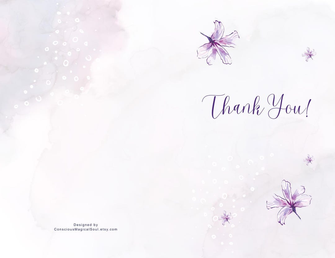 Generosity Card Lavender Floral Thank You Card, 5x7 Folded Digital Template, Touched by ...