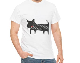 Black Folk Art Dog T-Shirt, Minimalist Dog Graphic Tee, Cute Dog Lover Shirt, Animal Art Casual Tee