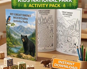 Paquete de actividades imprimibles para niños sobre las Montañas Humeantes / Hojas de trabajo para un viaje por carretera a un parque nacional (Descarga digital)