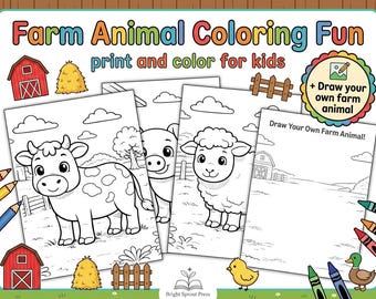 Afdrukbare boerderijdieren kleurplaten voor kinderen | Makkelijk kleurboek voor peuters | Eenvoudige boerderijkleurplaten