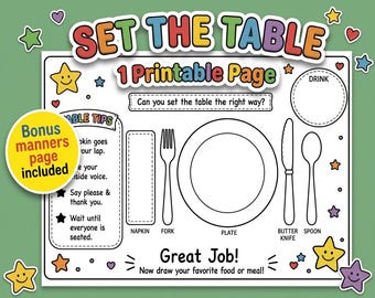 Dek de tafel - Printbare activiteit voor kinderen | Leer tafeldekking | Restaurantactiviteitenpagina | Leer tafelmanieren