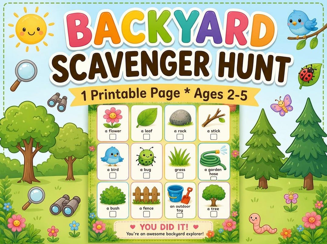 Backyard Scavenger Hunt for Kids Ages 2-5 | Printable Preschool Nature ...