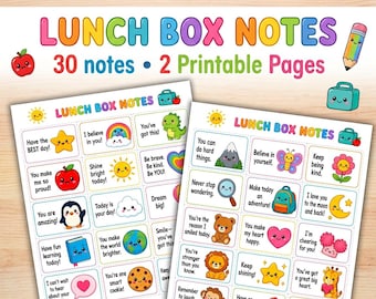 30 printbare lunchboxbriefjes | Aanmoedigingsbriefjes voor kinderen | Briefjes voor in de rugzak | Briefjes voor schoollunch | Direct te downloaden als PDF