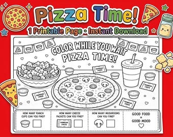 Kleurplaat pizzarestaurant voor kinderen | Afdrukbaar activiteitenblad diner | Restaurantactiviteit | Wachtactiviteit voor kinderen