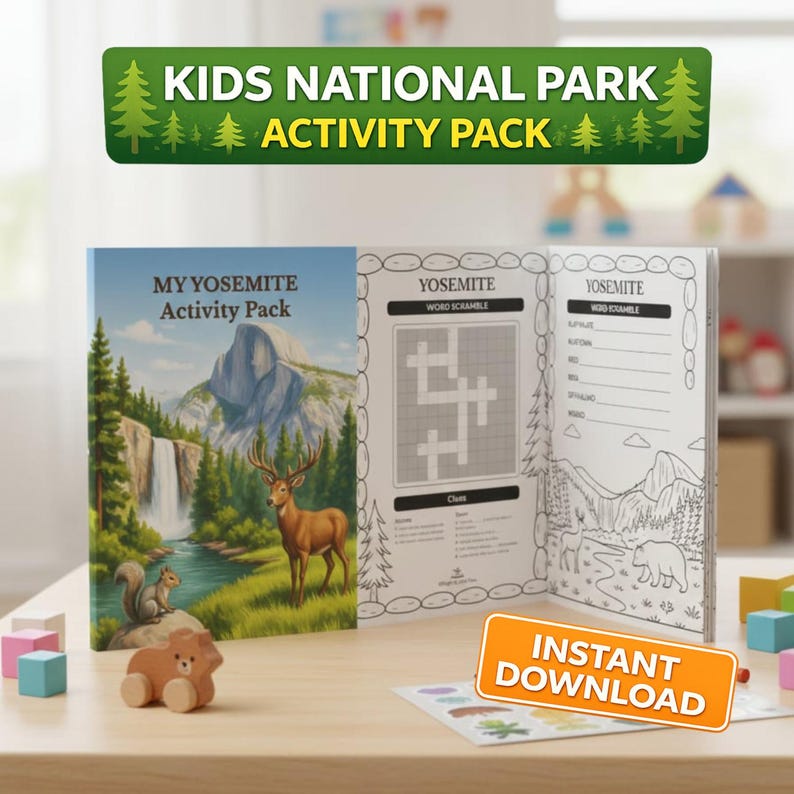 Yosemite Kids Activity Pack Printable | National Park Road Trip Activities for Kids image 1