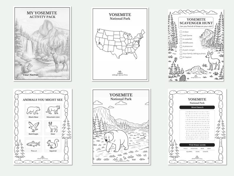 Yosemite Kids Activity Pack Printable | National Park Road Trip Activities for Kids image 2