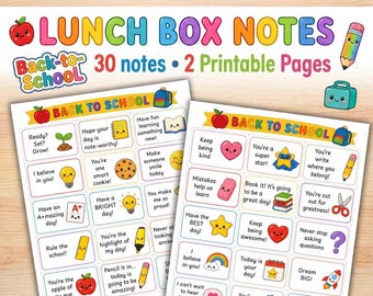 Printbare briefjes voor in de lunchbox voor de eerste schooldag | 30 bemoedigende briefjes voor in de lunchbox van kinderen | Eerste schooldag | Kaartjes voor in de lunchbox en rugzak