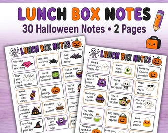 Halloween-broodtrommelbriefjes voor kinderen | 30 printbare aanmoedigingskaartjes | Halloween-broodtrommelbriefjes voor school (digitale download)