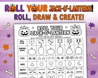 Juego de dados de Halloween para niños / Actividad de lanzar y dibujar calabazas para niños / Juego para fiestas en el aula / Descarga digital