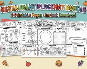 Bundel Restaurant Activity Placemat voor kinderen | Afdrukbaar kleur- en spelpakket | Leuke activiteiten voor restaurants | Terwijl je wacht