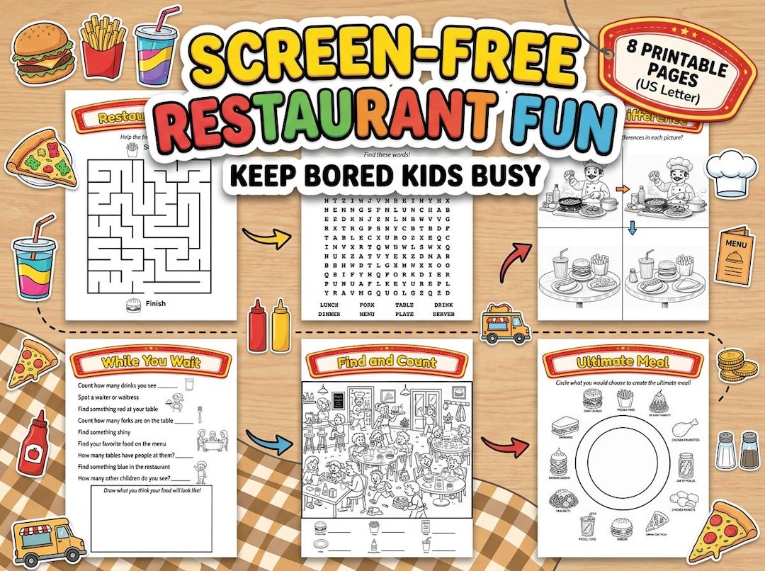 Kids Restaurant Activity Pack Printable | While You Wait Activities ...