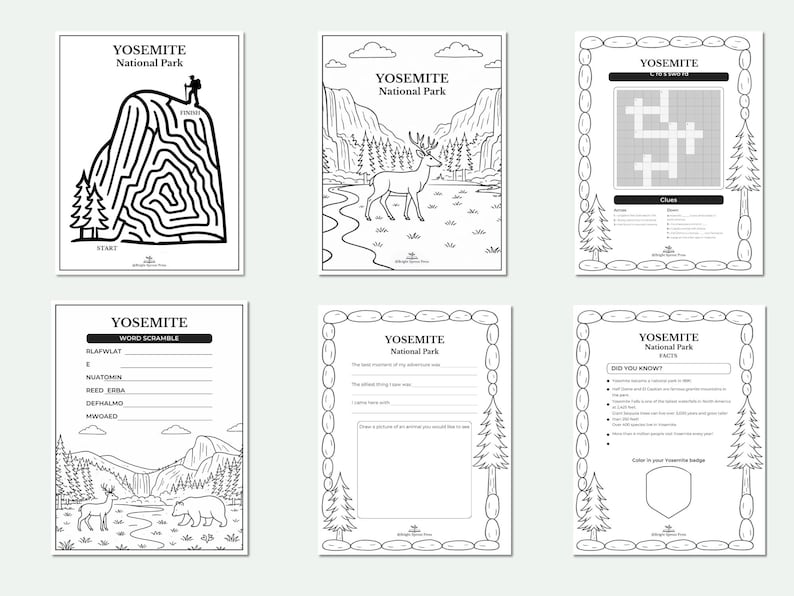 Yosemite Kids Activity Pack Printable | National Park Road Trip Activities for Kids image 3