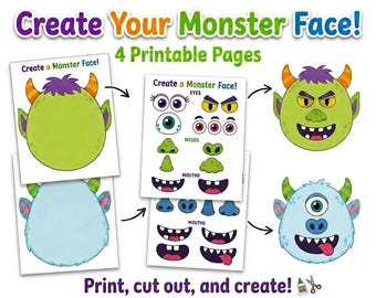 Maak een monstergezicht met deze printbare knutselactiviteit | Knip- en plak-monsteractiviteit voor kinderen | Knutselactiviteit voor kleuters en peuters