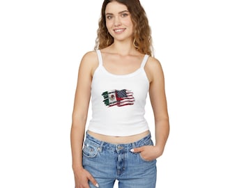 Mexikanische amerikanische Pinselstrich Flagge Tank Top | Top mit doppelter Flagge