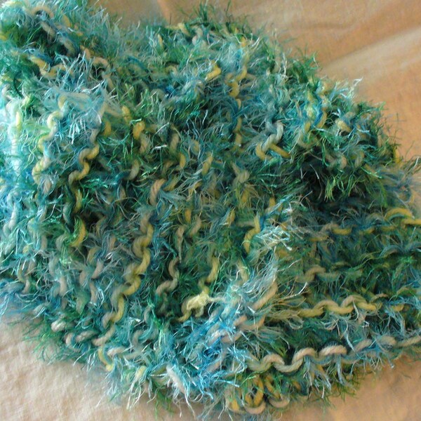 Sea-Green Blue Jade Emerald Hand-Knit Skinny Scarf Wardrobe Accent Soft Warm, Mother's Day gift, For Her, For Mom