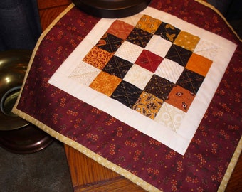 Country Decor, Traditional Patchwork, Table Topper, Candle Mat, Basket Quilt, Quilted Wall Hanging, Mini Quilt, Fall Autumn Decor