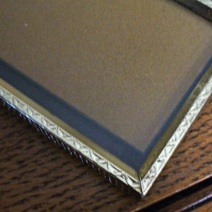 Cottage Decor Small Picture Frame Vintage Metal Embossed Chain Scroll Brass Gold Easel Back