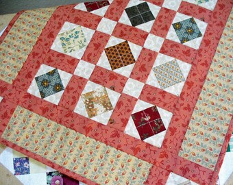 Mini Quilt, Doll Quilt, Country Decor, Quilted Wall Hanging, Basket Quilt, Multi-Color, Civil War Reproduction Fabrics, Calico Cottons