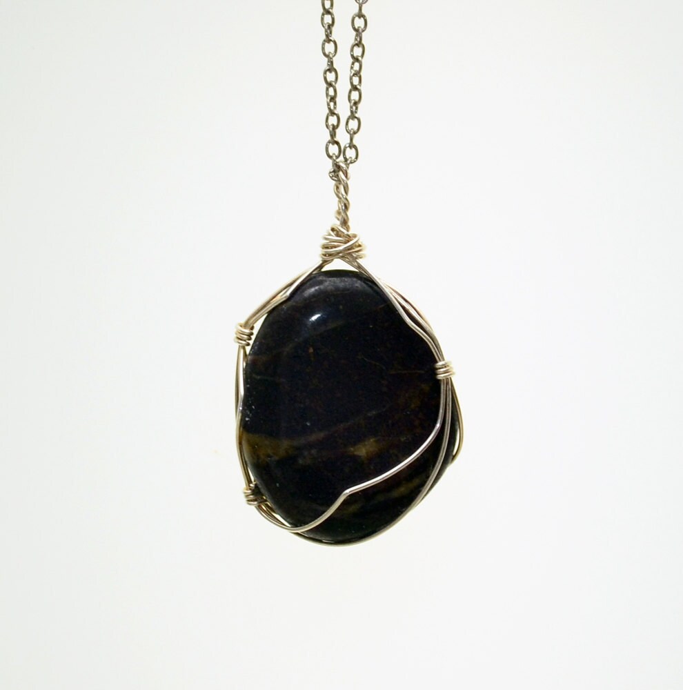 OOAK Summer Jewelry Nature Wire Wrapped Pendant Black Coffee