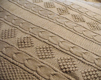 Knitted blanket afghan Beige Tan Cream cozy warm throw cover, home decor, handmade