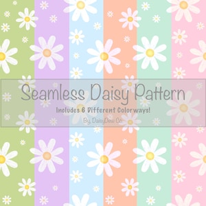 Digital Download Seamless Daisy Pattern, Hand-Painted Floral Design, Botanical Pattern in multiple Colors