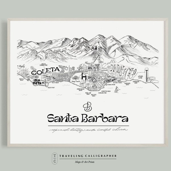 Santa Barbara Map - Goleta - UCSB - Montecito - Santa Ynez - Illustrated map of Santa Barbara - UC Santa Barbara - UCSB Gift