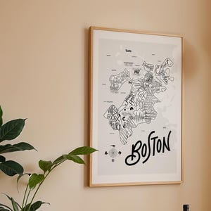 Boston, MA Illustrated Map Print - Boston Map - Map of Boston - MIT - Harvard - Typographic Map - Cartography - Font Map