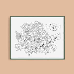 London Neighborhood Map Print - Handlettered - Map of London - London Poster - London Word Map - Typographic Map - London Home Decor