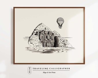 Pétra, Jordanie Illustration | Décoration Cottagecore Art numérique IMPRIMABLE | 003
