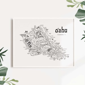 O'ahu, HI Illustrated Font Map Print - Oahu- Map of Oahu - Oahu Map-Typographic Map - Cartography - Font Map - Hawaii gift