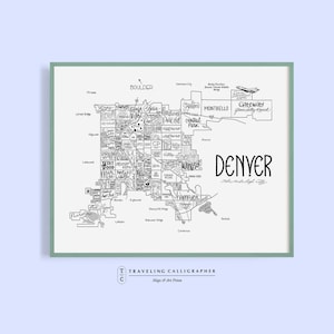Denver, CO Neighborhood Map Print - Handlettered - Map of Denver -Denver Poster - Denver Word Map - Typographic Map - Denver Home Decor