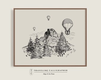 Yosemite - Half Dome Illustration Art Print | Cottagecore Decor