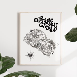Orange County, CA Illustrated Map Print - The OC - Map of Orange County-Laguna Beach-Newport Beach-Typographic Map - Cartography - Font Map