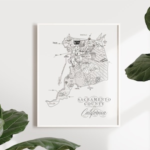 Sacramento County in California Map Print - Hand lettered - Map of Sac County - Sacramento Poster - Sacramento Map - Typographic Map