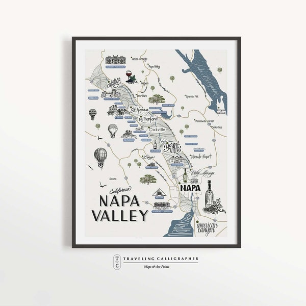 Napa Valley Map (Customizable!) Wine Map Print - Wine Lovers - Wine Tasting Map - Napa Valley - Typographic Map