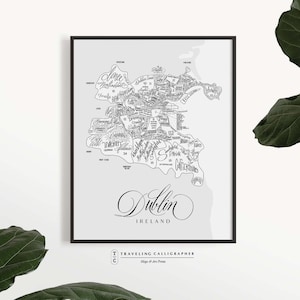 Dublin, Ireland Illustrated Map Print - 24 Postal Codes - Map of Dublin - Dublin Map - Dublin Gift -Typographic Map - Cartography - Font Map