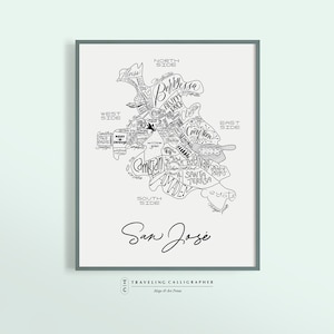 San Jose, CA Neighborhood Map Print (2024 Version) - Handlettered - Map of San Jose - San Jose Map - San Jose Poster - Typographic Map